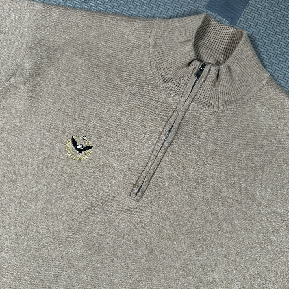 Peter Millar Crown Soft 1/4 Quarter Zip Pullover Sweater Eagle Brown Sz XL EUC
